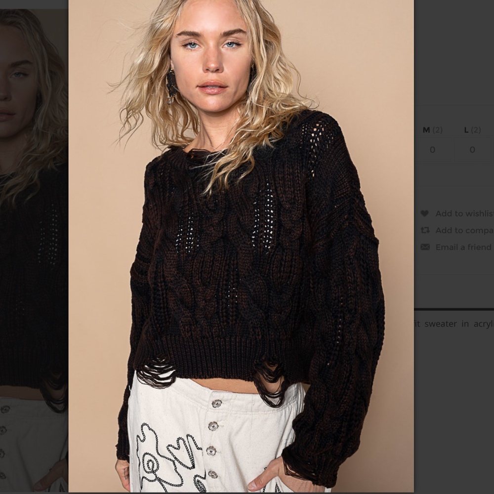 POL “ Chrissy” POL Vintage Washed Distressed Cropped Sweater 79 - Picture 2 of 6